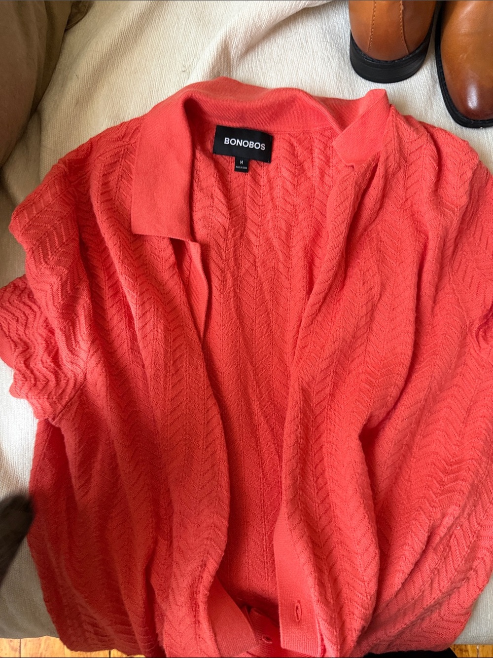 Bonobos Coral Open-Front Knit Shirt